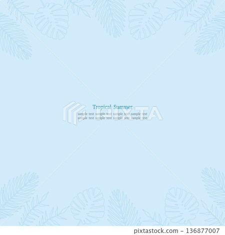 Tropical leaf frame blue square blue line Tropical leaf frame blue square blue line 136877007