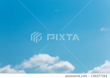 Blue sky and clouds and contrail Blue sky and clouds and contrail 136877364