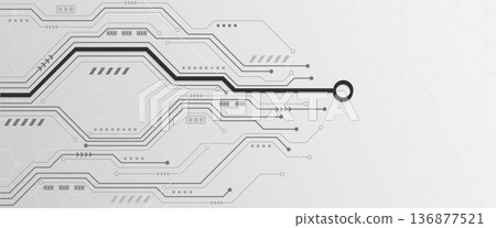 Grey circuit board lines with bold black data path on white background 136877521