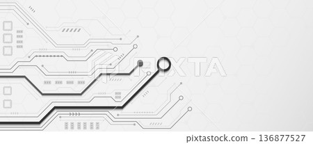 Grey circuit board lines with bold black data path on white background Grey circuit board lines with bold black data path on white background 136877527