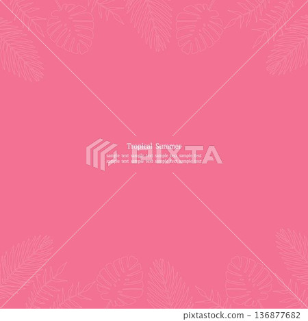 熱帶葉邊框粉紅色方形設計白色線條 136877682