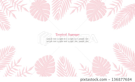 熱帶樹葉邊框粉紅色 16:9 風景 136877684
