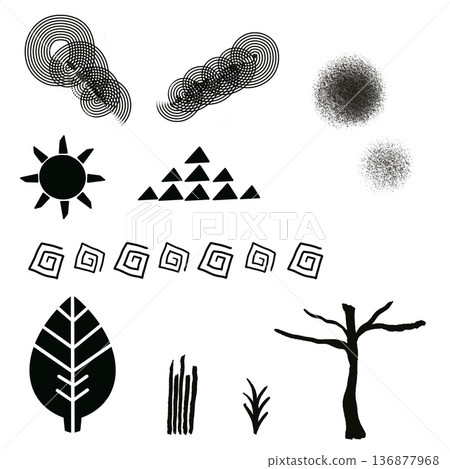 Monochrome ethnic motif abstract illustration Monochrome ethnic motif abstract illustration 136877968