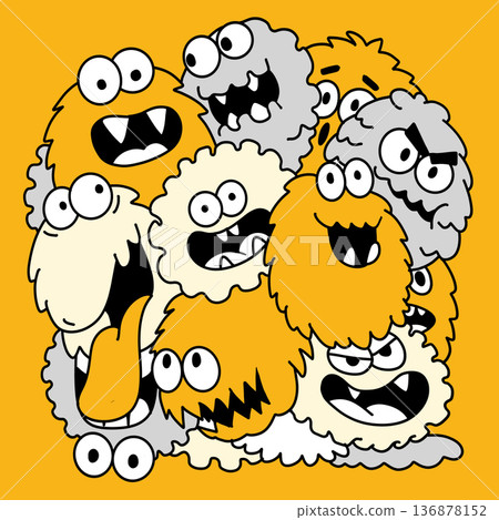 Cute monster cartoon doodle furry yellow gray white funny happy group expressive playful Cute monster cartoon doodle furry yellow gray white funny happy group expressive playful 136878152