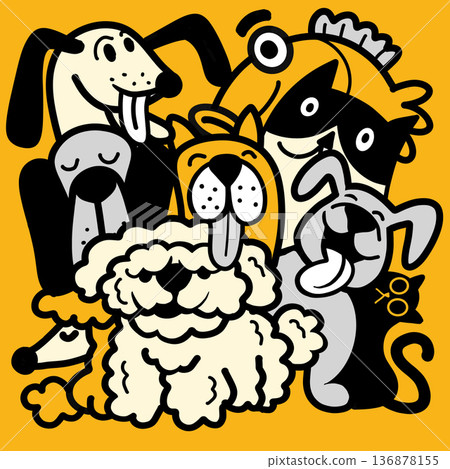 Cartoon dog animal pet happy group illustration playful cute together friendship fun tongue Cartoon dog animal pet happy group illustration playful cute together friendship fun tongue 136878155