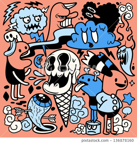 Surreal doodle cartoon ice cream cloud monster blue pink expressive whimsical fantasy Surreal doodle cartoon ice cream cloud monster blue pink expressive whimsical fantasy 136878160