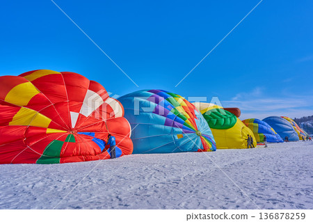 Hot air balloons dancing in the snowy fields Ojiya Balloon Rebellion Winter Spectacular Festival Hot air balloons dancing in the snowy fields Ojiya Balloon Rebellion Winter Spectacular Festival 136878259