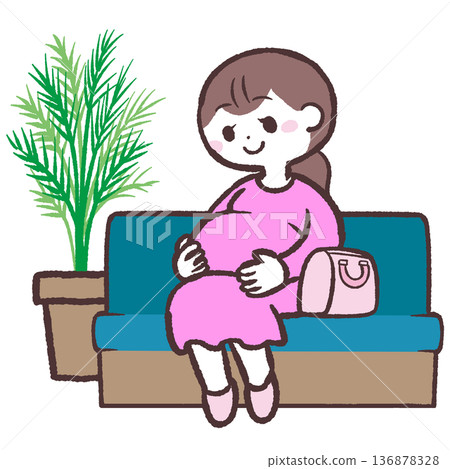大廳裡一位孕婦坐在椅子上的插圖 大廳裡一位孕婦坐在椅子上的插圖 136878328