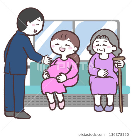 圖：一名男子將座位讓給一名孕婦 136878330