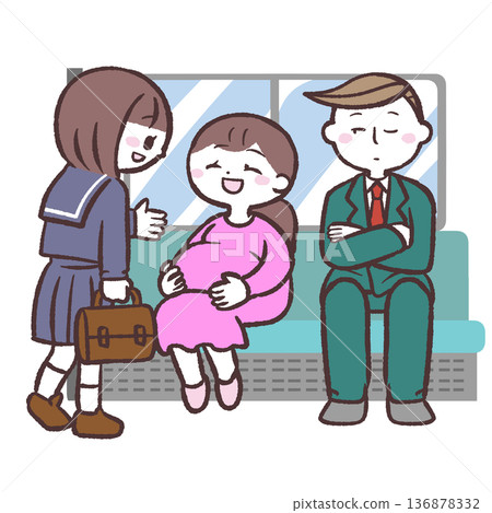 圖：一名學生將座位讓給一位孕婦，而一名男子卻不肯讓座。 136878332