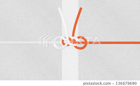 在現代日式和紙背景上，飾有莊重裝飾結「眼鏡結」的水引圖案 136878690