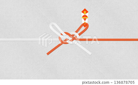 以現代日本和紙為背景的水引，上面寫著「Yorigaeshi」（美好事物的回歸）。 136878705