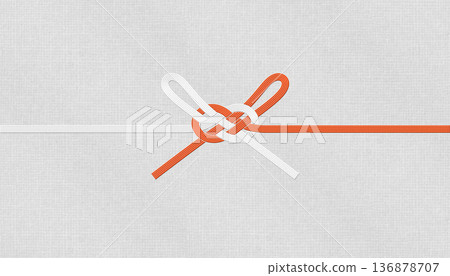 A Mizuhiki with the message "Yorigaeshi" (return of good things) on a modern Japanese washi paper background. 136878707