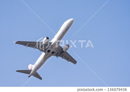 Sendai Airport in winter, airplane taking off, Natori City, Miyagi Prefecture 136879436