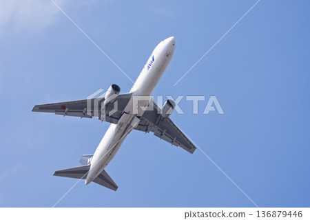 Sendai Airport in winter, airplane taking off, Natori City, Miyagi Prefecture Sendai Airport in winter, airplane taking off, Natori City, Miyagi Prefecture 136879446