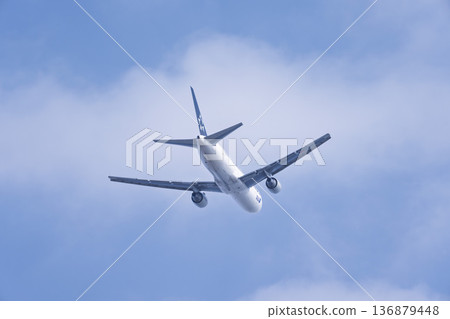 Sendai Airport in winter, airplane taking off, Natori City, Miyagi Prefecture 136879448