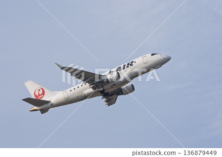 Sendai Airport in winter, airplane taking off, Natori City, Miyagi Prefecture 136879449