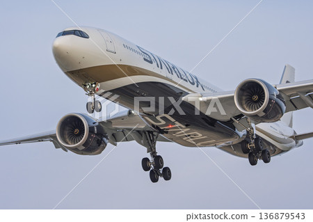 黃昏時分的仙台機場,飛機降落,宮城縣名取市 黃昏時分的仙台機場,飛機降落,宮城縣名取市 136879543