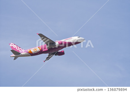 Sendai Airport in winter, airplane taking off, Natori City, Miyagi Prefecture Sendai Airport in winter, airplane taking off, Natori City, Miyagi Prefecture 136879894