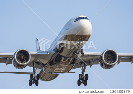 Sendai Airport at dusk, airplane landing, Natori City, Miyagi Prefecture 136880579