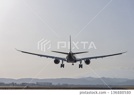 Sendai Airport at dusk, airplane landing, Natori City, Miyagi Prefecture 136880580
