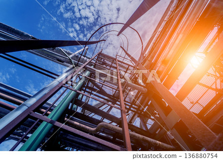 Equipment and pipeline in oil refinery. Industrial background Equipment and pipeline in oil refinery. Industrial background 136880754