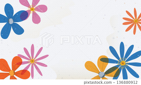 Colorful spring flowers hand drawn style transparency and overlap on dirty bond paper texture background have blank space. Colorful spring flowers hand drawn style transparency and overlap on dirty bond paper texture background have blank space. 136880912