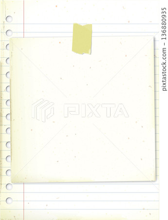 Old square notepaper with stains effect stick on old lined paper size A4 background have blank space. 136880935