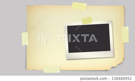 Old blank photograph paper horizontal frame and vintage paper stick on cement wall background 136880952