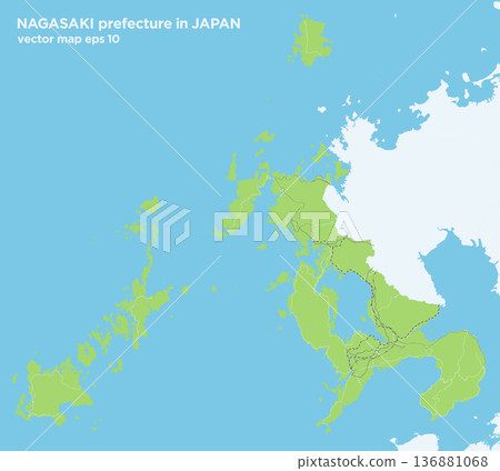 Green simple road map of Nagasaki prefecture in Japan, excluding Tsushima Green simple road map of Nagasaki prefecture in Japan, excluding Tsushima 136881068