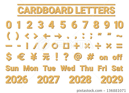 A set of numbers and symbols made from cardboard 136881071