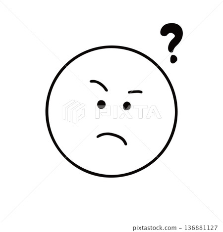 A simple hand-drawn facial expression icon that shows concern or doubt 136881127