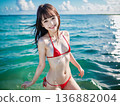 Smiling young woman in bikini swimsuit on summer beach 136882004
