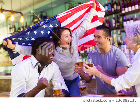 Happy diverse group celebrating the United States of America 136882133