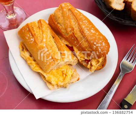 Omelette sandwich served for breakfast Omelette sandwich served for breakfast 136882754