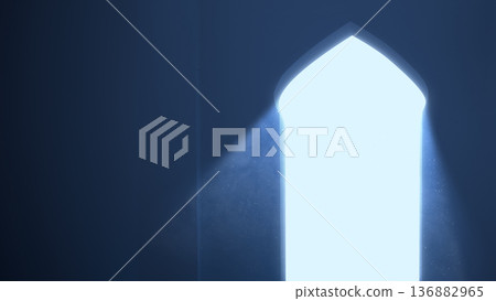A spiritual and atmospheric scene featuring a bright light shining through a traditional Islamic arched doorway, creating a sense of peace, hope, and divine presence A spiritual and atmospheric scene featuring a bright light shining through a traditional Islamic arched doorway, creating a sense of peace, hope, and divine presence 136882965