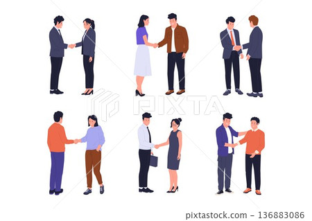 Professional Business People Handshake and Successful Partnership Illustration Set Professional Business People Handshake and Successful Partnership Illustration Set 136883086