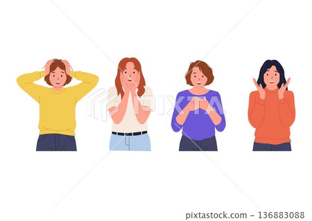 Surprised and Shocked Facial Expressions Illustration Set for Various Emotions Surprised and Shocked Facial Expressions Illustration Set for Various Emotions 136883088
