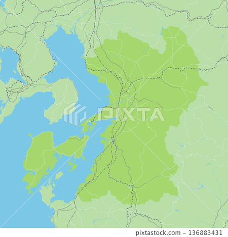 A simple green road map of Japan's Kumamoto prefecture and neighboring prefectures 136883431