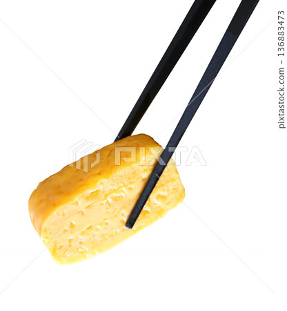 Tamagoyaki (rolled omelet) - Chopsticks raised Tamagoyaki (rolled omelet) - Chopsticks raised 136883473