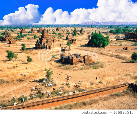 緬甸蒲甘古城遺址的壯麗景色 136883513