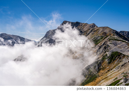 The summit of Mt. Hakuba seen from Mt. Korenge. Hakuba Oike to Mt. Hakuba in the Northern Alps The summit of Mt. Hakuba seen from Mt. Korenge. Hakuba Oike to Mt. Hakuba in the Northern Alps 136884863
