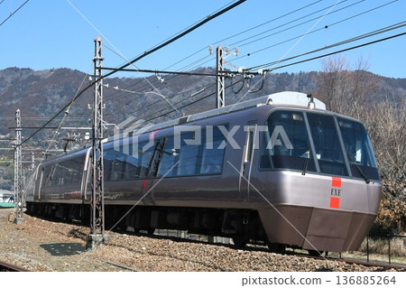 Odakyu Electric Railway 30000 series Hakone express train heading to Hakone-Yumoto on the Odawara Line Odakyu Electric Railway 30000 series Hakone express train heading to Hakone-Yumoto on the Odawara Line 136885264