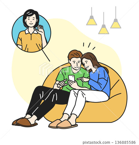 A couple talking to a friend on a smartphone 136885586