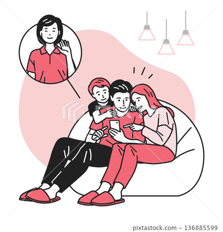 Family talking to friends on smartphone Family talking to friends on smartphone 136885599