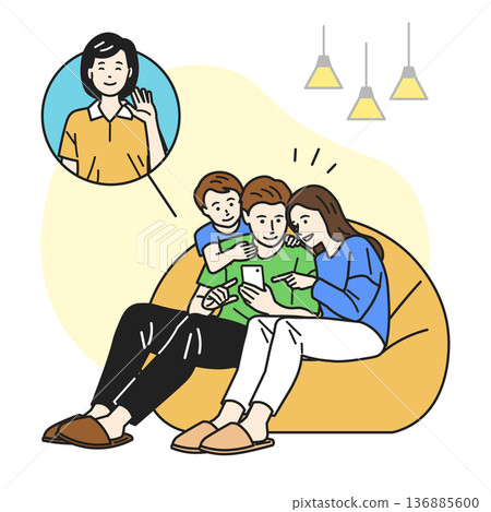 家人用智慧型手機和朋友聊天 136885600