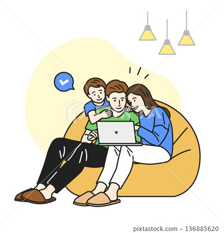 A family entering information or applying on a computer A family entering information or applying on a computer 136885620