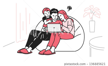 Family having trouble with computer 136885621