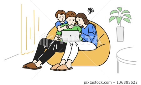 Family having trouble with computer 136885622