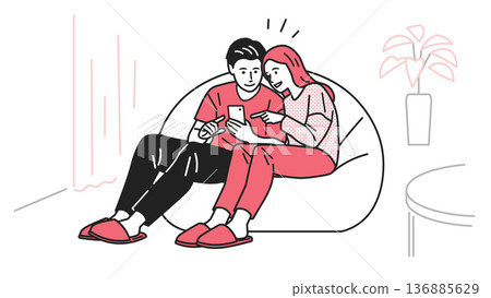 Couple operating a smartphone 136885629